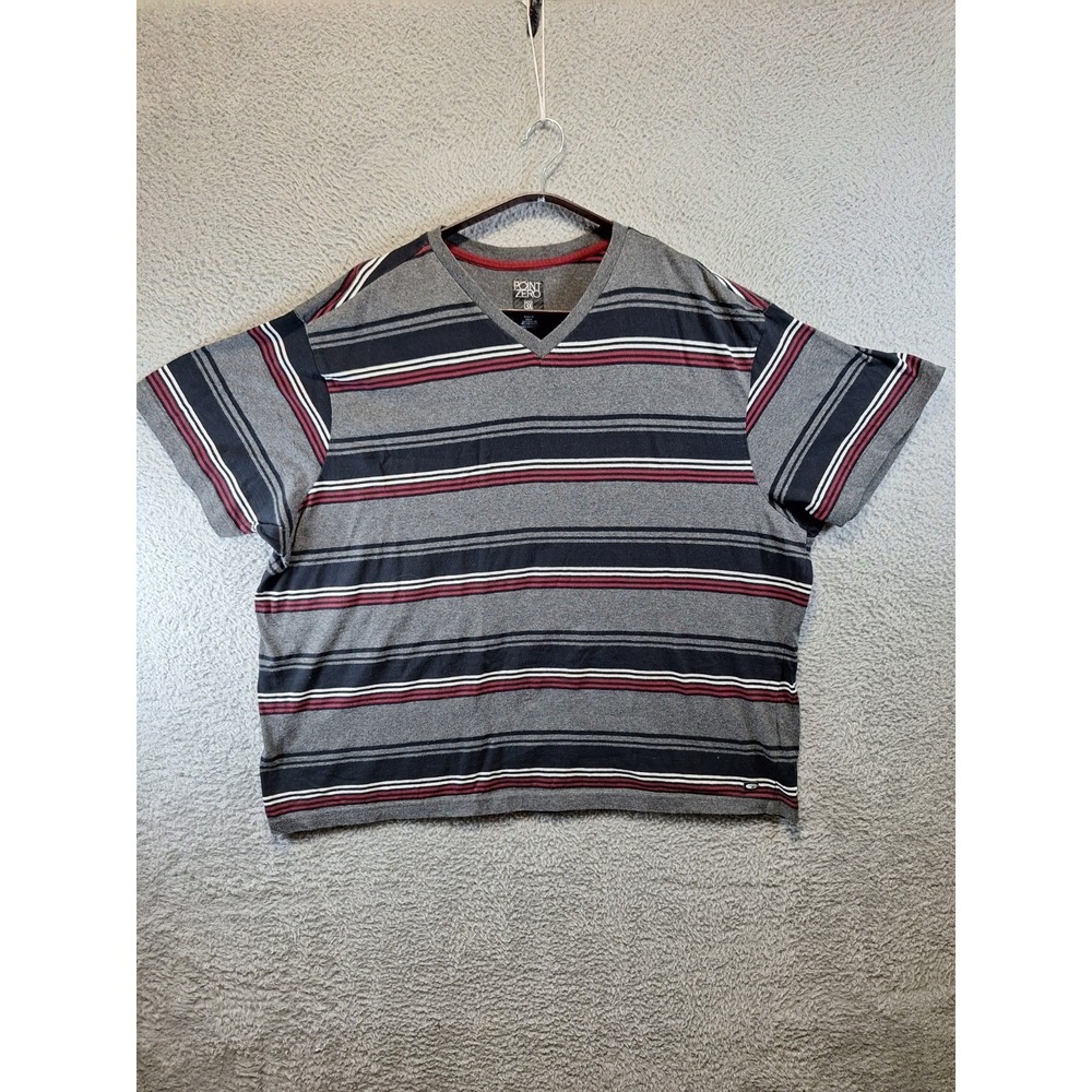 Point Zero T-Shirt Mens 3X Gray Black Striped‎ Cotton Casual Short Sleeve V-Neck